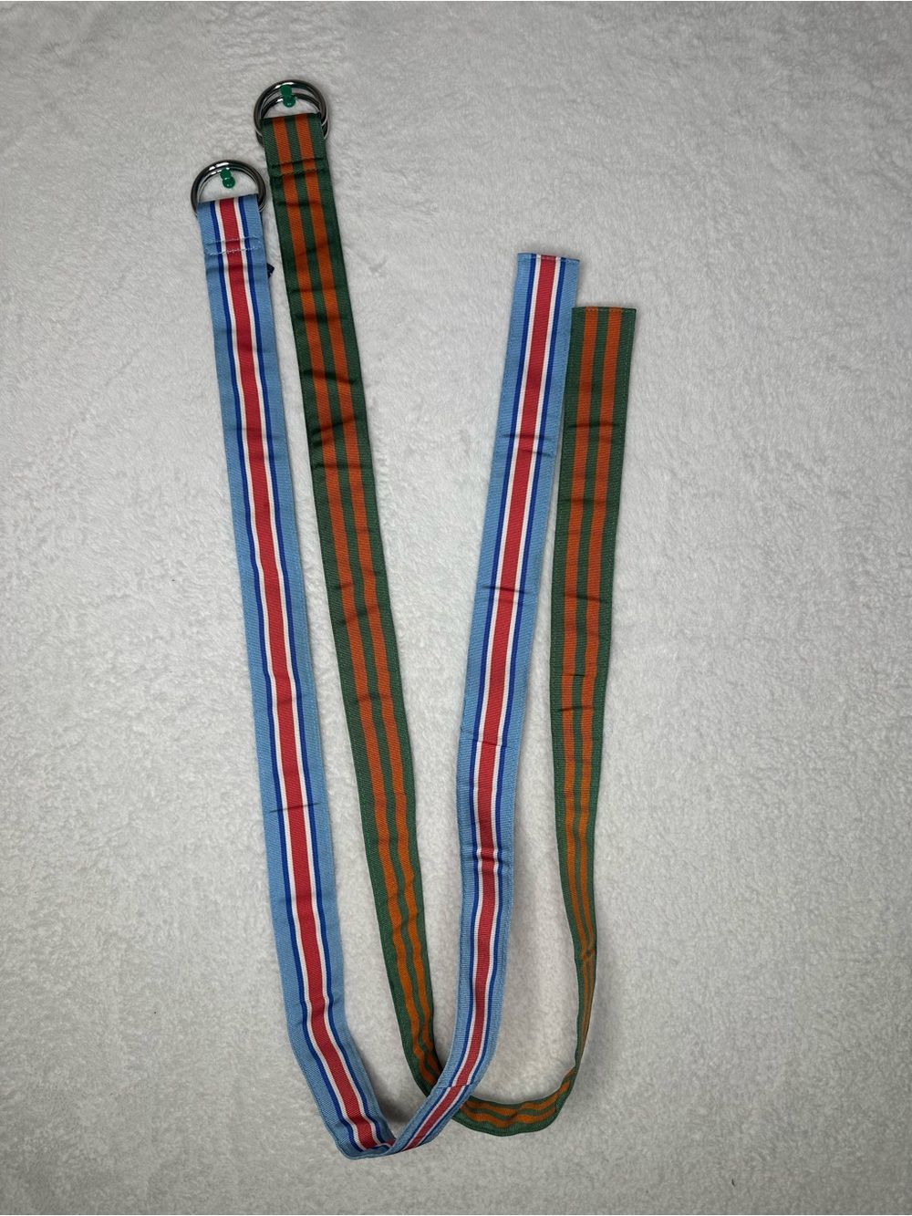 Vineyard Vines Green Orange Striped Ribbon D-Ring Belt Size M